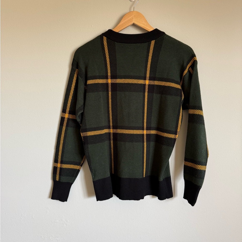 Tahari Women's Dark Green and Yellow Plaid Crewneck Sweater - Picture 3 of 8
